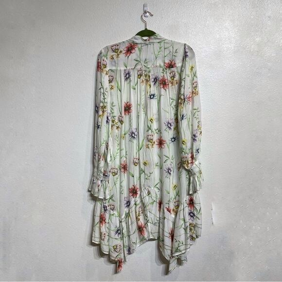 BCBGMAXAZRIA White Botanical Floral Print Tie Neck Mini Shift Dress Sz S - Picture 9 of 12